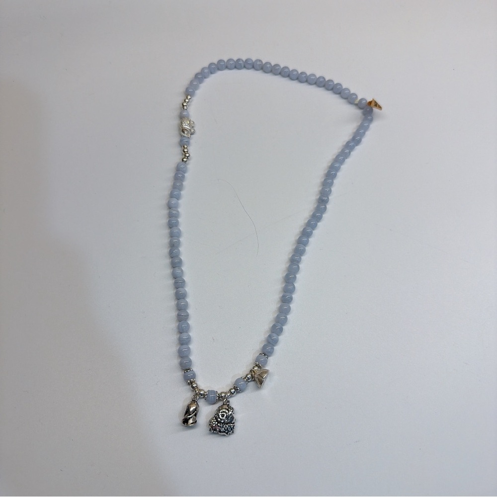 Blue Lace Agate Style Beaded Charm Necklace - Brand New